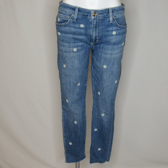 Joe's Jeans THE ICON Mid Rise Skinny Crop Blue Daisy Embroidered Raw Edge 30 - Picture 1 of 12